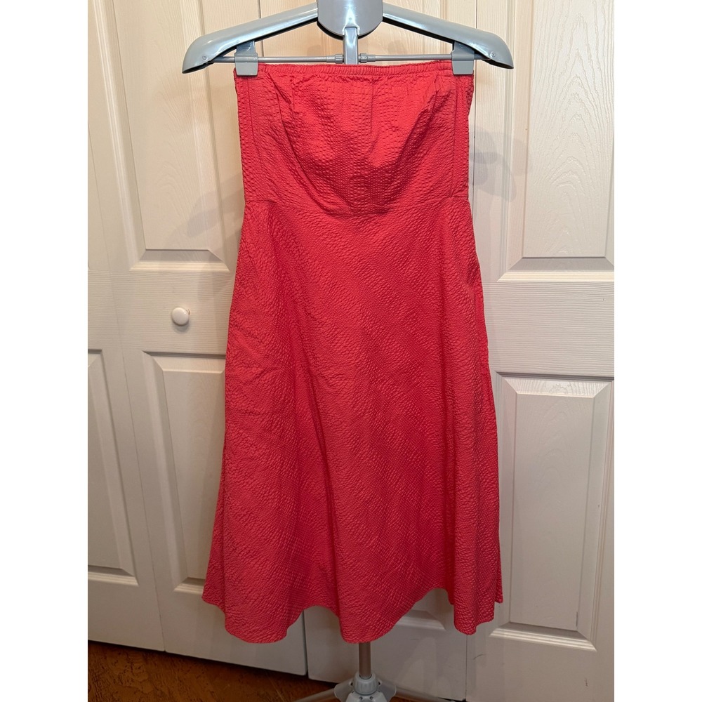 J Crew Coral‎ Textured Strapless Fit Flare Dress Size 4